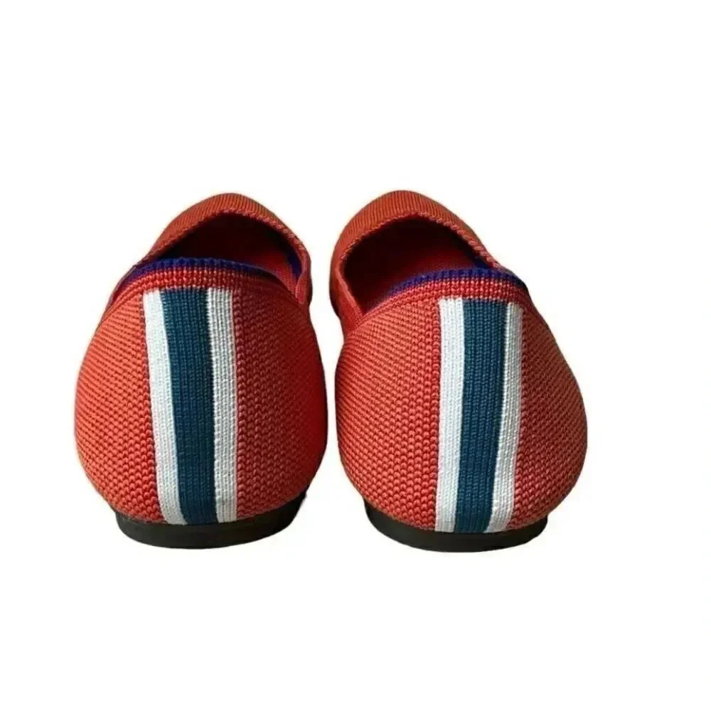 Rothy's Persimmon Marina Stripe Retired Women’s Round Toe Flats SZ 7.5